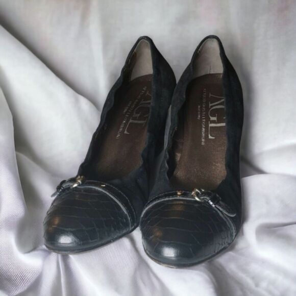 AGL Balletcore Whimsigoth Black Glitter Cap Toe Ballet Wedge - Picture 1 of 9